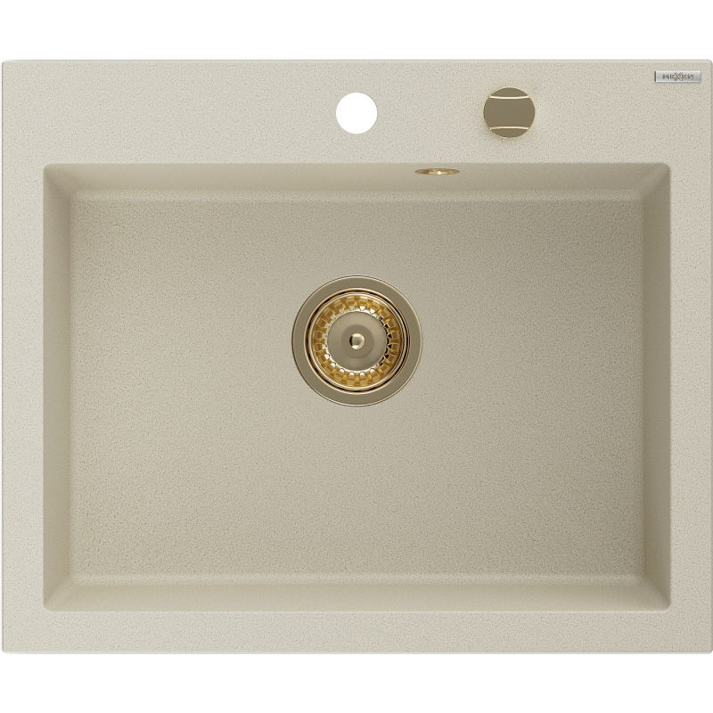 Mexen Elix évier en granit 1-bac 600 x 500 mm, beige, siphon doré - 6525601005-69-G