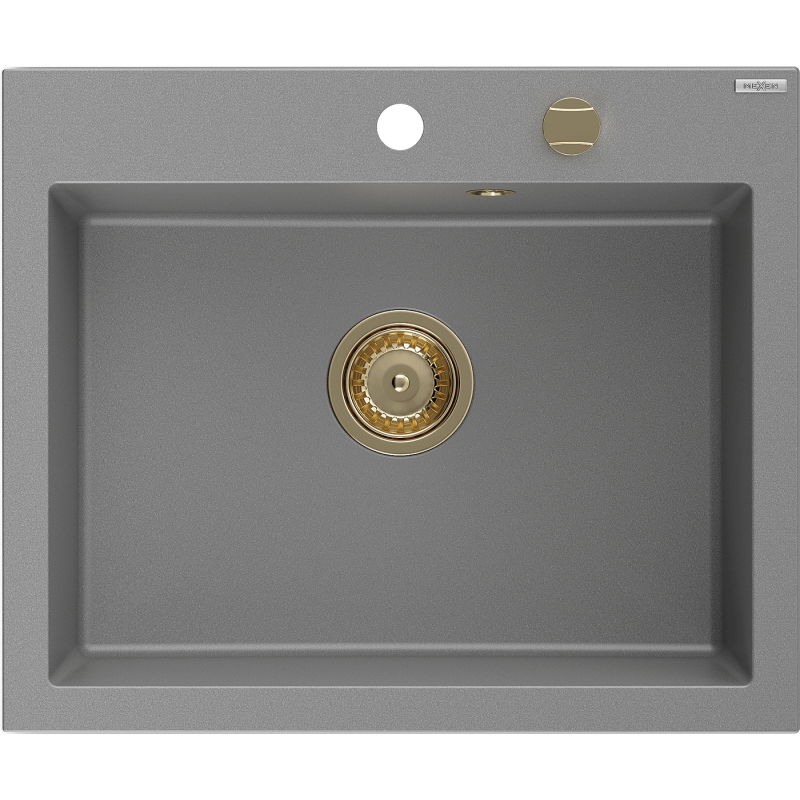 Mexen Elix évier en granit 1 bac 600 x 500 mm, gris, siphon doré - 6525601005-71-G