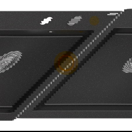 Mexen Elix évier de cuisine en granit 1 bac 600 x 500 mm, noir/argent métallique, siphon doré - 6525601005-73-G