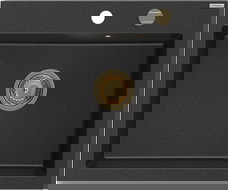 Mexen Elix évier de cuisine en granit 1 bac 600 x 500 mm, noir/argent métallique, siphon doré - 6525601005-73-G