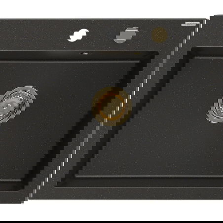 Mexen Elix évier de cuisine en granit 1 bac 600 x 500 mm, noir/doré métallique, siphon doré - 6525601005-75-G