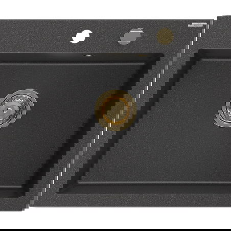 Mexen Elix évier de cuisine en granit 1 bac 600 x 500 mm, noir moucheté, siphon doré - 6525601005-76-G