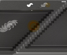 Mexen Elix évier en granit 1 bac 600 x 500 mm, noir moucheté, siphon doré - 6525601005-76-G