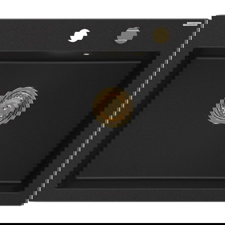 Mexen Elix évier en granit 1 bac 600 x 500 mm, noir, siphon doré - 6525601005-77-G