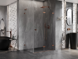 Mexen Lunar-F L cabine de douche pliante droite 100 x 80 cm, transparent, or rose - 836L-100-080-60-00-P
