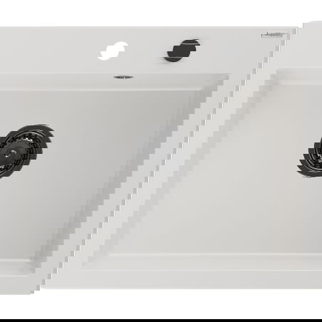 Mexen Elix évier en granit 1-bac 600 x 500 mm, blanc, siphon noir - 6525601005-20-B