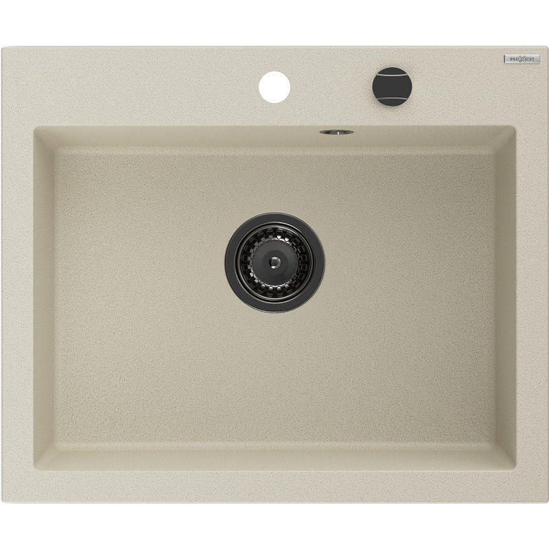 Mexen Elix évier de cuisine en granit 1 bac 600 x 500 mm, beige, siphon noir- 6525601005-69-B
