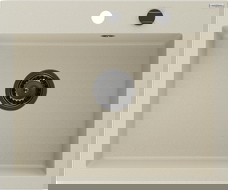 Mexen Elix évier de cuisine en granit 1 bac 600 x 500 mm, beige, siphon noir- 6525601005-69-B