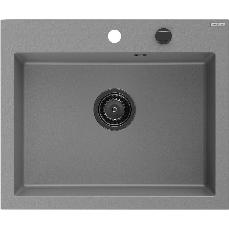 Mexen Elix évier en granit 1 bac 600 x 500 mm, gris, siphon noir - 6525601005-71-B