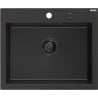 Mexen Elix évier de cuisine en granit 1 bac 600 x 500 mm, noir/argent métallisé, siphon noir - 6525601005-73-B