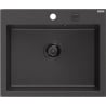 Mexen Elix évier de cuisine en granit à 1 bac 600 x 500 mm, noir moucheté, siphon noir - 6525601005-76-B