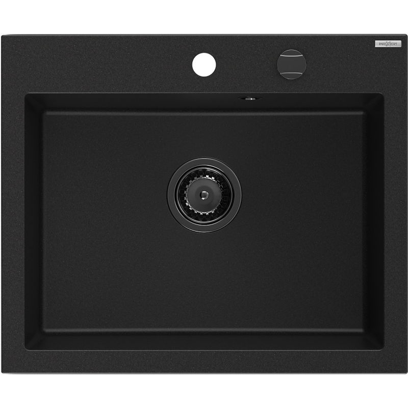 Mexen Elix évier en granit 1 bac 600 x 500 mm, noir, siphon noir - 6525601005-77-B