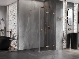Mexen Lunar-F L cabine de douche pliante droite 70 x 70 cm, transparent, cuivre brossé - 836L-070-070-65-00-P