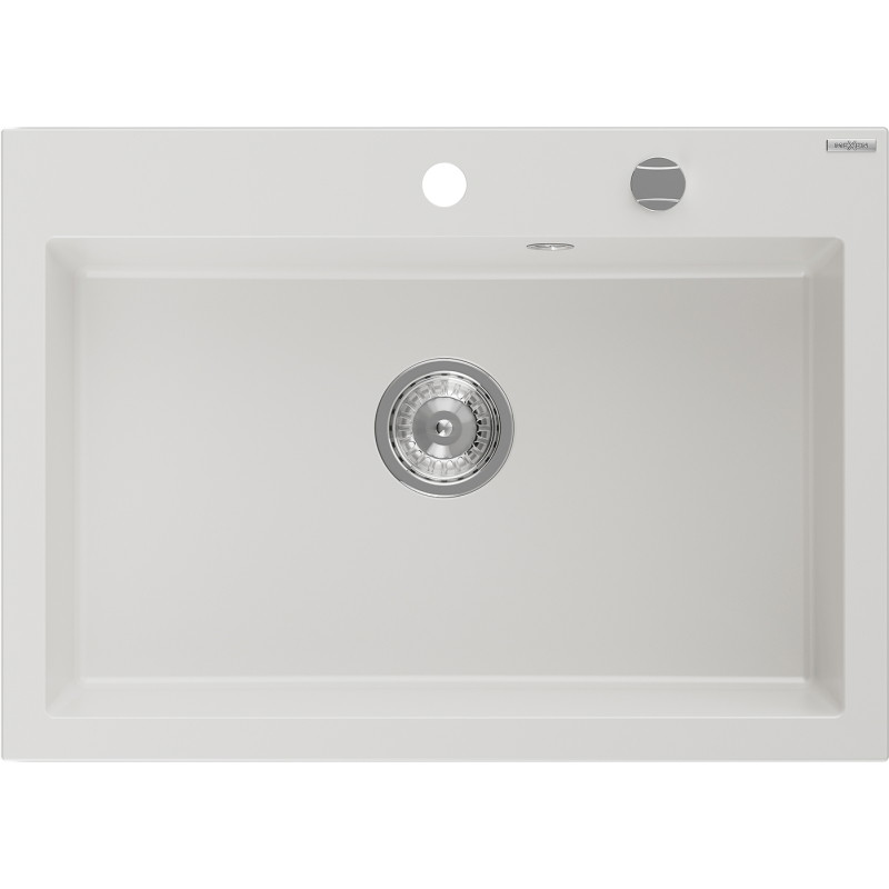 Mexen Elix évier de cuisine en granit 1-bac 700 x 500 mm, blanc, siphon chromé - 6526701005-20