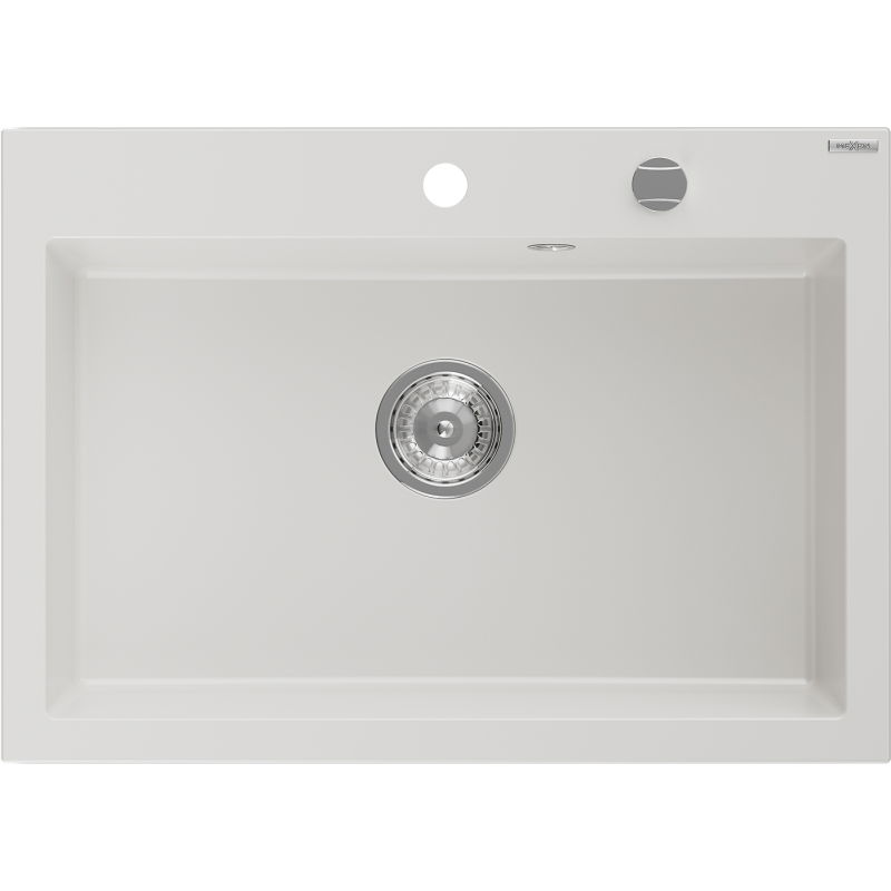 Mexen Elix évier en granit 1 bac 700 x 500 mm, blanc, siphon chrome - 6526701005-20