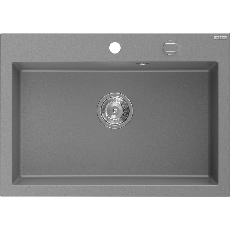 Mexen Elix évier en granit 1 cuve 700 x 500 mm, gris, siphon chromé - 6526701005-71