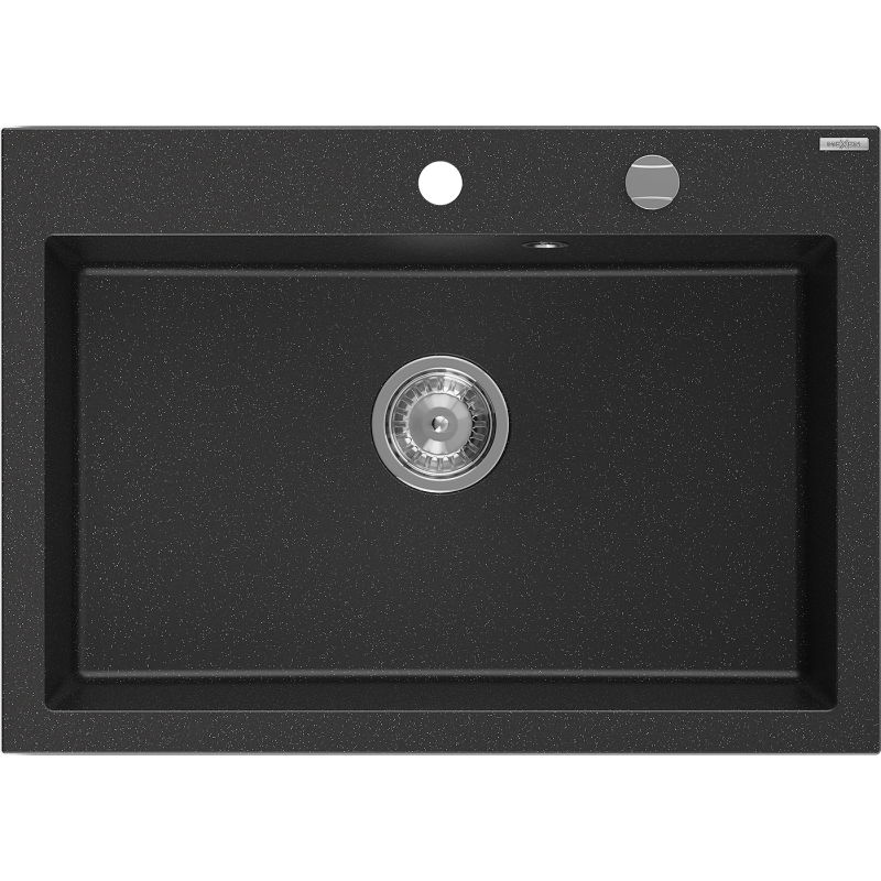 Mexen Elix évier de cuisine 1 bac 700 x 500 mm, noir/argent métallique, siphon chromé - 6526701005-73
