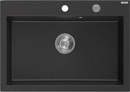 Mexen Elix évier de cuisine en granit 1 bac 700 x 500 mm, noir/argent métallique, siphon chromé - 6526701005-73