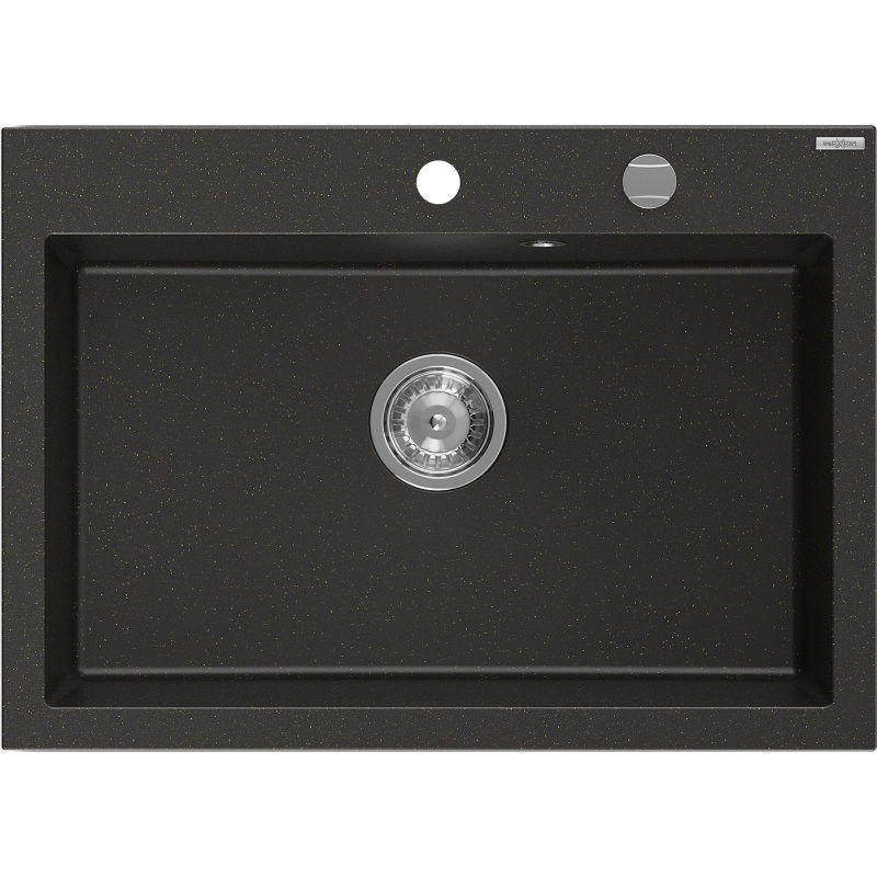 Mexen Elix évier en granit 1 bac 700 x 500 mm, noir/doré métallisé, siphon chromé - 6526701005-75