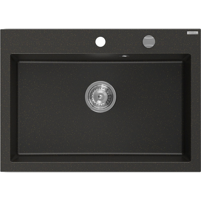 Mexen Elix évier en granit 1 bac 700 x 500 mm, noir/or métallique, siphon chromé - 6526701005-75