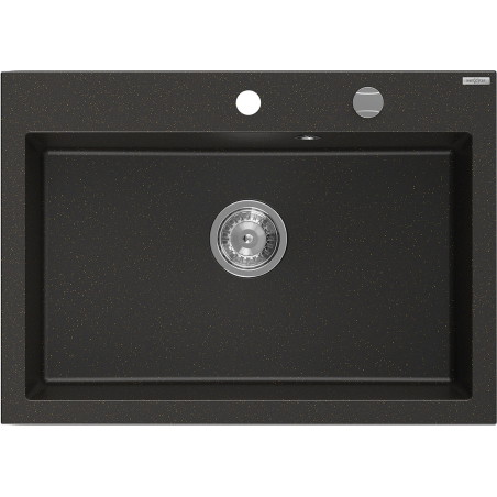 Mexen Elix évier en granit 1 bac 700 x 500 mm, noir/or métallique, siphon chromé - 6526701005-75