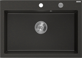 Mexen Elix évier en granit 1 bac 700 x 500 mm, noir/doré métallique, siphon chromé - 6526701005-75