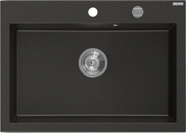 Mexen Elix évier en granit 1 bac 700 x 500 mm, noir/or métallique, siphon chromé - 6526701005-75
