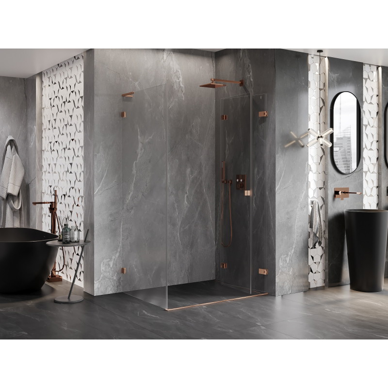 Mexen Lunar-F L cabine de douche pliante droite 85 x 80 cm, transparent, cuivre brossé - 836L-085-080-65-00-P