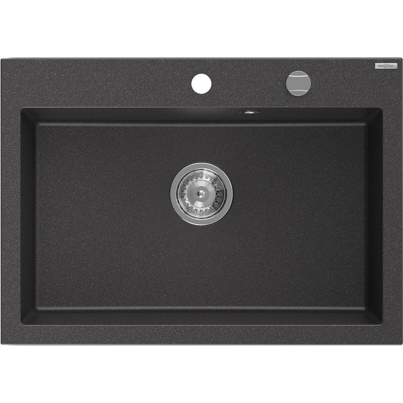 Mexen Elix évier en granit 1 bac 700 x 500 mm, noir moucheté, siphon chromé - 6526701005-76