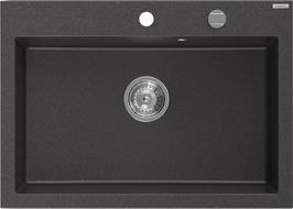 Mexen Elix évier granitique 1 bac 700 x 500 mm, noir moucheté, siphon chromé - 6526701005-76