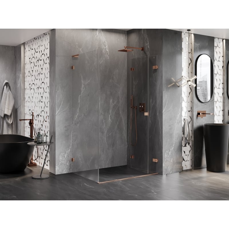 Mexen Lunar-F L cabine de douche pliante droite 90 x 80 cm, transparent, cuivre brossé - 836L-090-080-65-00-P