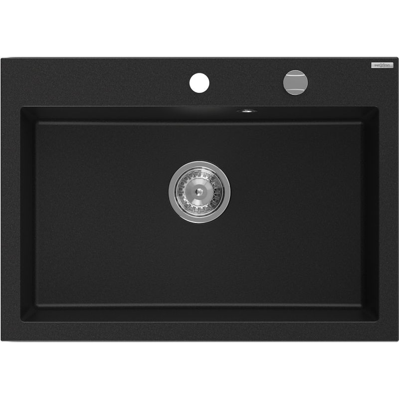 Mexen Elix évier en granit 1 bac 700 x 500 mm, noir, siphon chromé - 6526701005-77