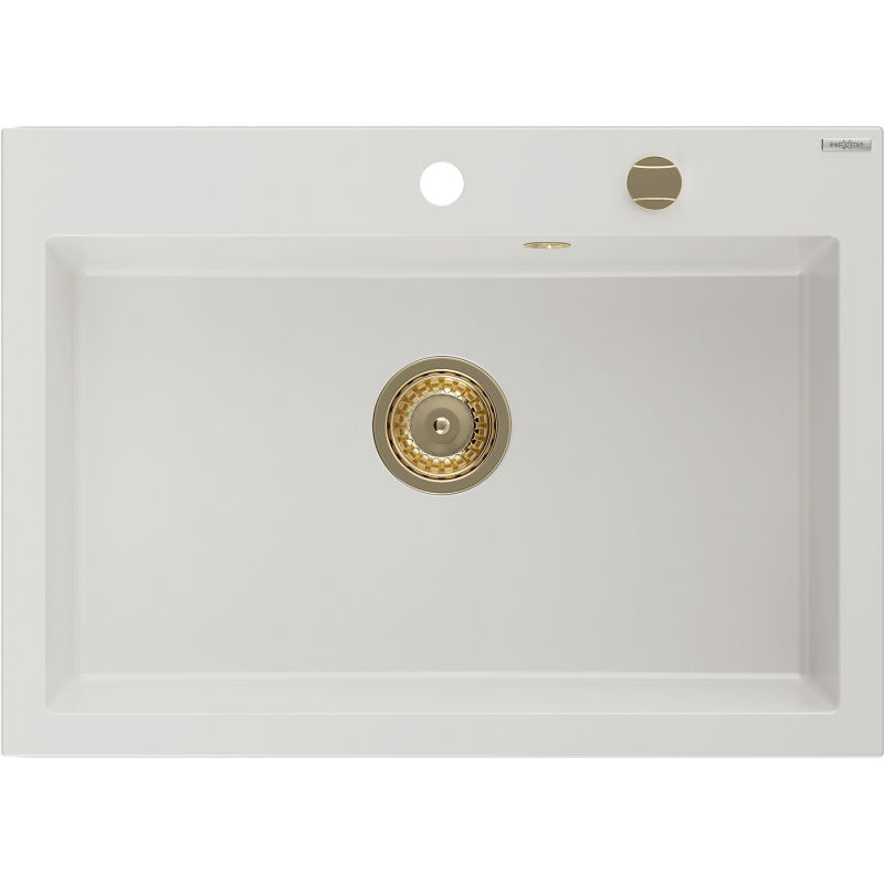 Mexen Elix évier en granit 1-bac 700 x 500 mm, blanc, siphon doré - 6526701005-20-G