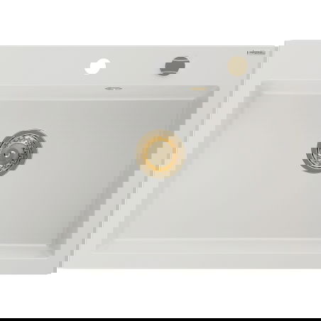 Mexen Elix évier de cuisine en granit 1 cuve 700 x 500 mm, blanc, siphon doré - 6526701005-20-G
