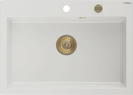 Mexen Elix évier de cuisine en granit 1 cuve 700 x 500 mm, blanc, siphon doré - 6526701005-20-G