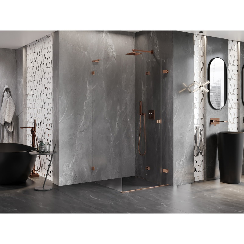Mexen Lunar-F L cabine de douche pliante droite 90 x 90 cm, transparent, cuivre brossé - 836L-090-090-65-00-P