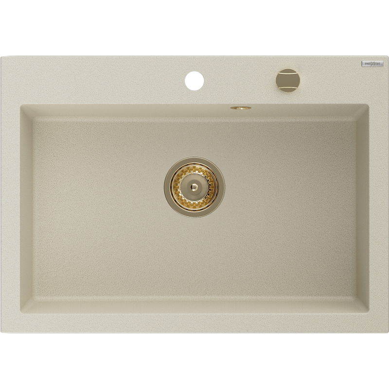 Mexen Elix évier en granit 1 bac 700 x 500 mm, beige, siphon doré - 6526701005-69-G