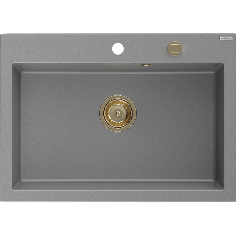 Mexen Elix évier en granit 1 bac 700 x 500 mm, gris, siphon doré - 6526701005-71-G
