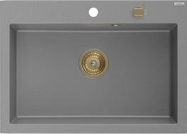 Mexen Elix évier en granit 1 bac 700 x 500 mm, gris, siphon doré - 6526701005-71-G