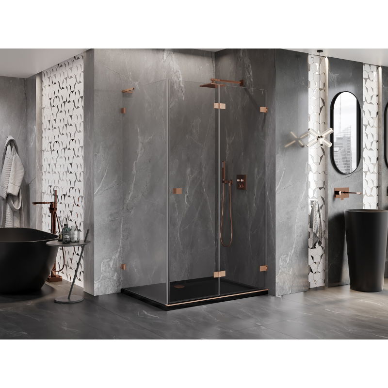 Mexen Lunar-F L cabine de douche pliante droite 95 x 90 cm, transparent, cuivre brossé - 836L-095-090-65-00-P