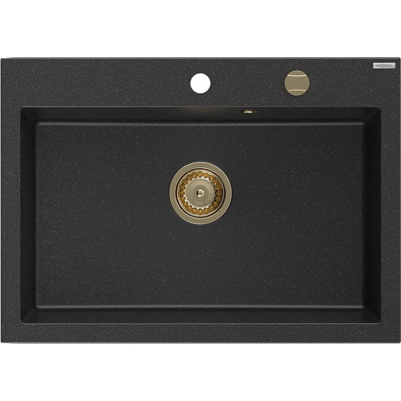 Mexen Elix évier en granit 1 bac 700 x 500 mm, noir/argent métallique, siphon doré - 6526701005-73-G