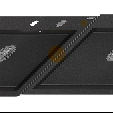 Mexen Elix évier de cuisine en granit 1 bac 700 x 500 mm, noir/argent métallique, siphon doré - 6526701005-73-G