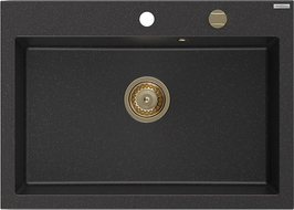 Mexen Elix évier en granit 1 bac 700 x 500 mm, noir/argent métallique, siphon doré - 6526701005-73-G