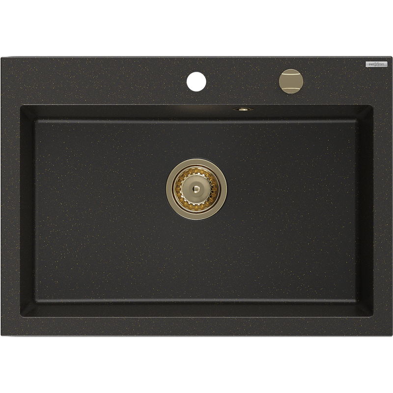 Mexen Elix évier en granit 1 bac 700 x 500 mm, noir/or métallisé, siphon doré - 6526701005-75-G