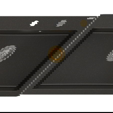 Mexen Elix évier en granit 1 bac 700 x 500 mm, noir/métallique doré, siphon doré - 6526701005-75-G