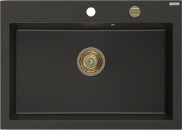 Mexen Elix évier en granit 1 bac 700 x 500 mm, noir/métallique doré, siphon doré - 6526701005-75-G