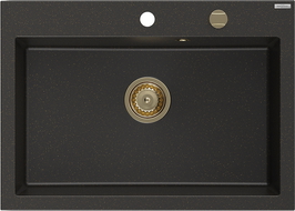 Mexen Elix évier en granit 1 bac 700 x 500 mm, noir/or métallisé, siphon doré - 6526701005-75-G