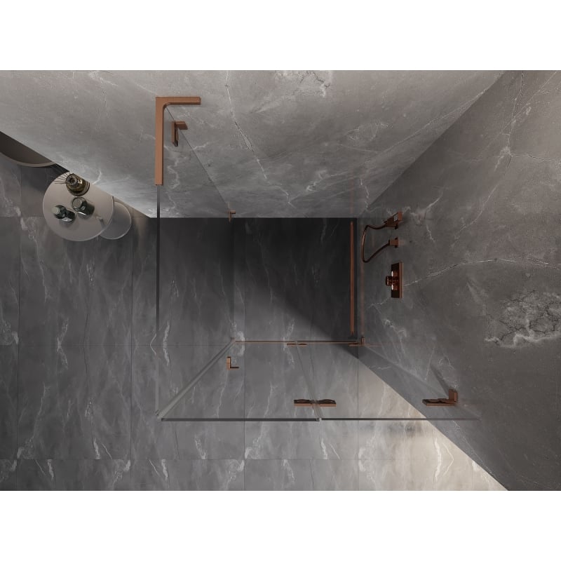 Mexen Lunar-F L cabine de douche pliable droite 100 x 100 cm, transparent, cuivre brossé - 836L-100-100-65-00-P