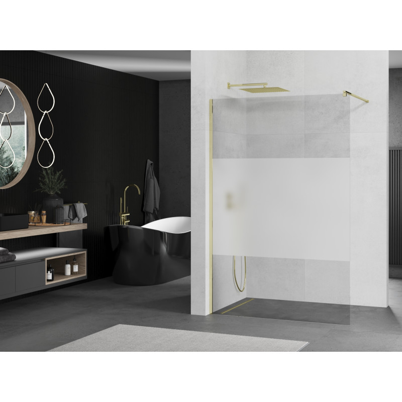 Mexen Kioto paroi de douche Walk-in 130 x 200 cm, transparent/givré 8 mm, or - 800-130-101-50-35