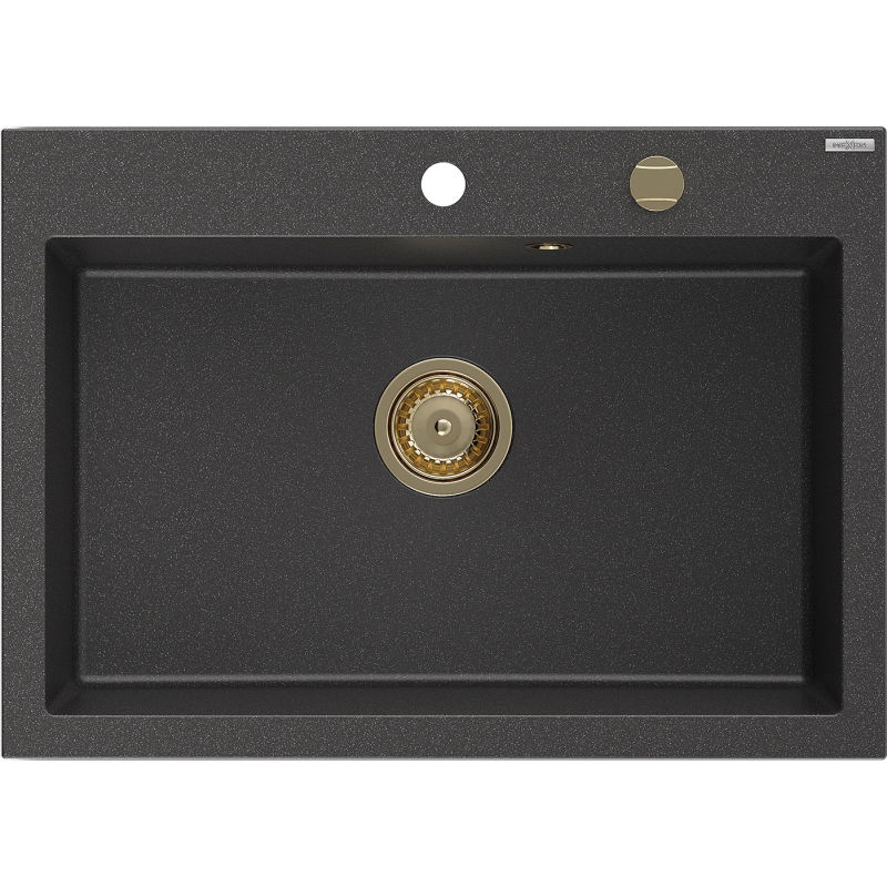 Mexen Elix évier en granit 1 bac 700 x 500 mm, noir moucheté, siphon doré - 6526701005-76-G